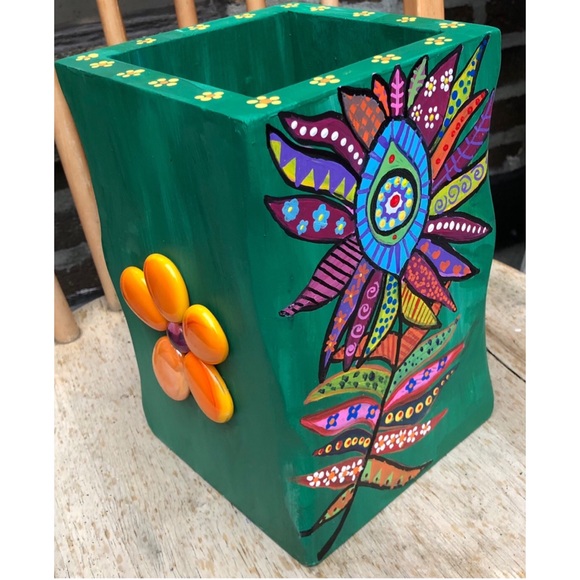 My Art Other - My Art: Vintage Wood Vase Stones Handpainted by Me